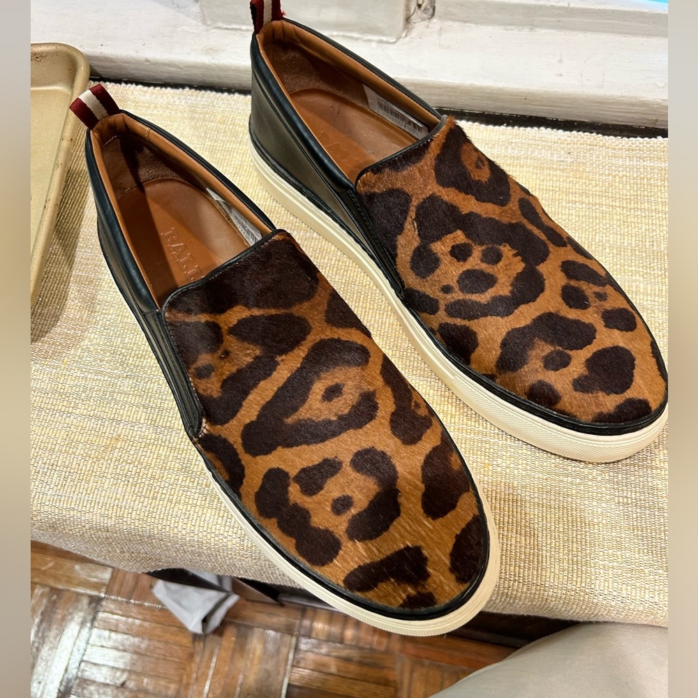 Bally Mens Lamb Leather Leopard Pony Slip On Sneakers Shoes Size 10E US size 11
